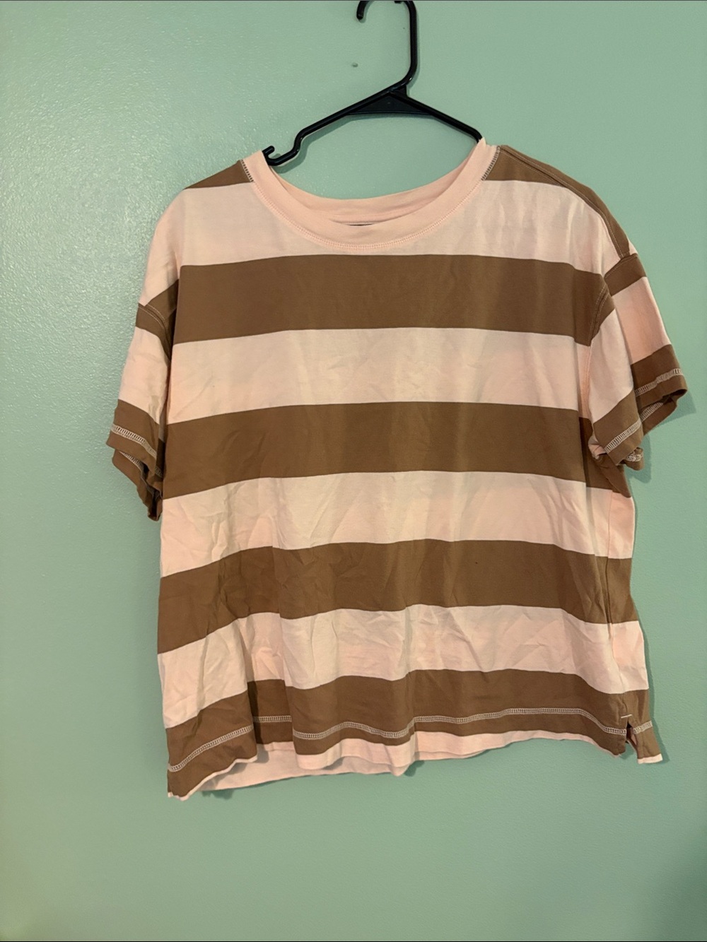 Old Navy Pink and Brown Striped Crew Tee